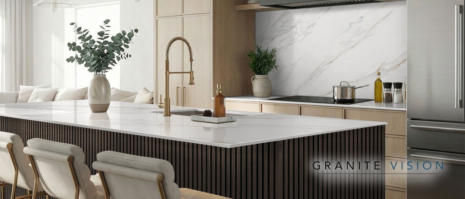 Calacatta Lapiza Quartz kitchen